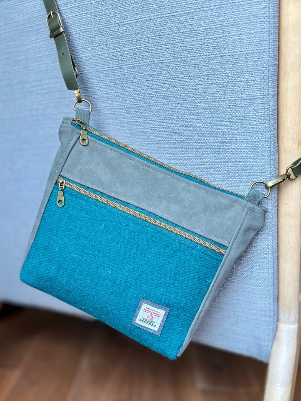 Harris Tweed crossbody bag: deep turquoise